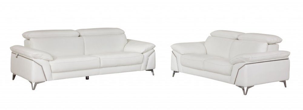 Two Piece Indoor White Italian Leather Five Person Seating Set HomeRoots