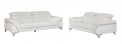 Two Piece Indoor White Italian Leather Five Person Seating Set HomeRoots