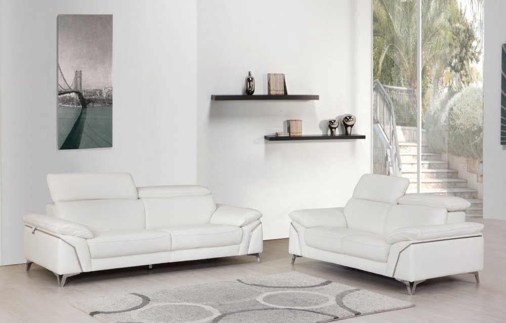 Two Piece Indoor White Italian Leather Five Person Seating Set HomeRoots
