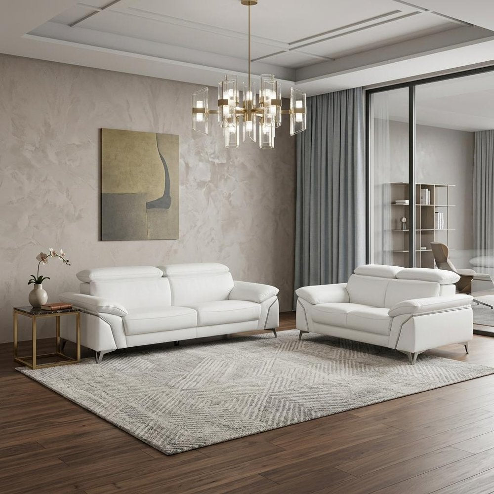 Two Piece Indoor White Italian Leather Five Person Seating Set HomeRoots