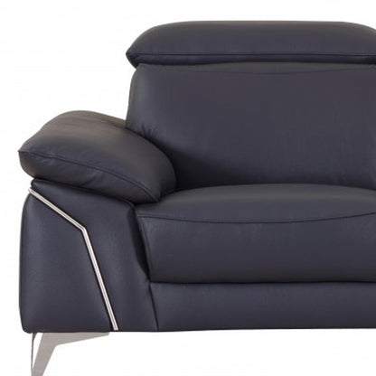 Two Piece Indoor Blue Italian Leather Five Person Seating Set HomeRoots