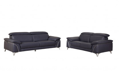 Two Piece Indoor Blue Italian Leather Five Person Seating Set HomeRoots