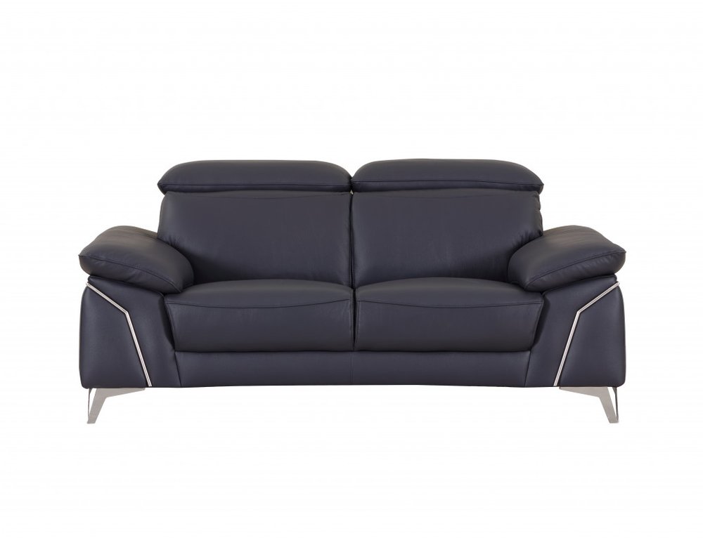 Two Piece Indoor Blue Italian Leather Five Person Seating Set HomeRoots