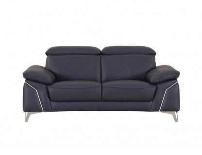 Two Piece Indoor Blue Italian Leather Five Person Seating Set HomeRoots