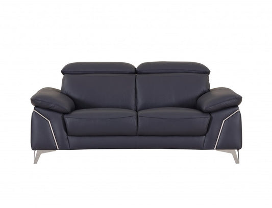Two Piece Indoor Blue Italian Leather Five Person Seating Set HomeRoots