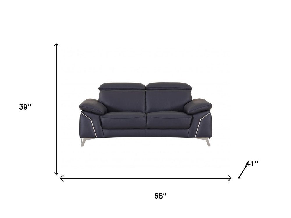 Two Piece Indoor Blue Italian Leather Five Person Seating Set HomeRoots