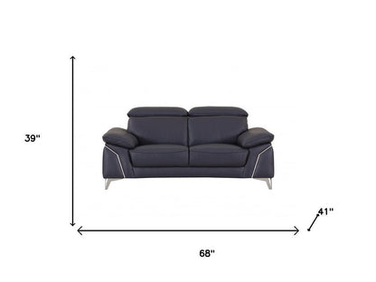 Two Piece Indoor Blue Italian Leather Five Person Seating Set HomeRoots