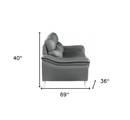 Three Piece Indoor Gray Genuine Leather Six Person Seating Set - FurniFindUSA