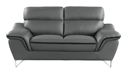Three Piece Indoor Gray Genuine Leather Six Person Seating Set - FurniFindUSA