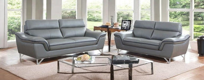 Three Piece Indoor Gray Genuine Leather Six Person Seating Set - FurniFindUSA