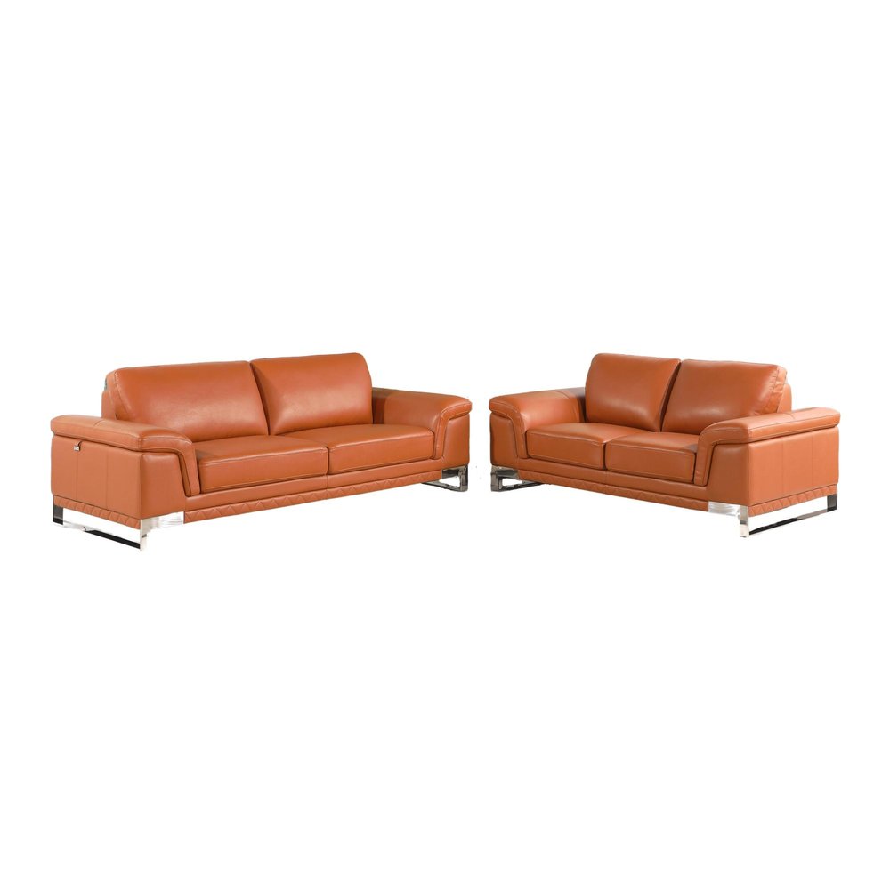 Two Piece Indoor Camel Italian Leather Five Person Seating Set HomeRoots