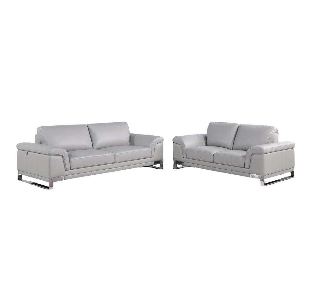 Two Piece Indoor Light Gray Italian Leather Five Person Seating Set HomeRoots