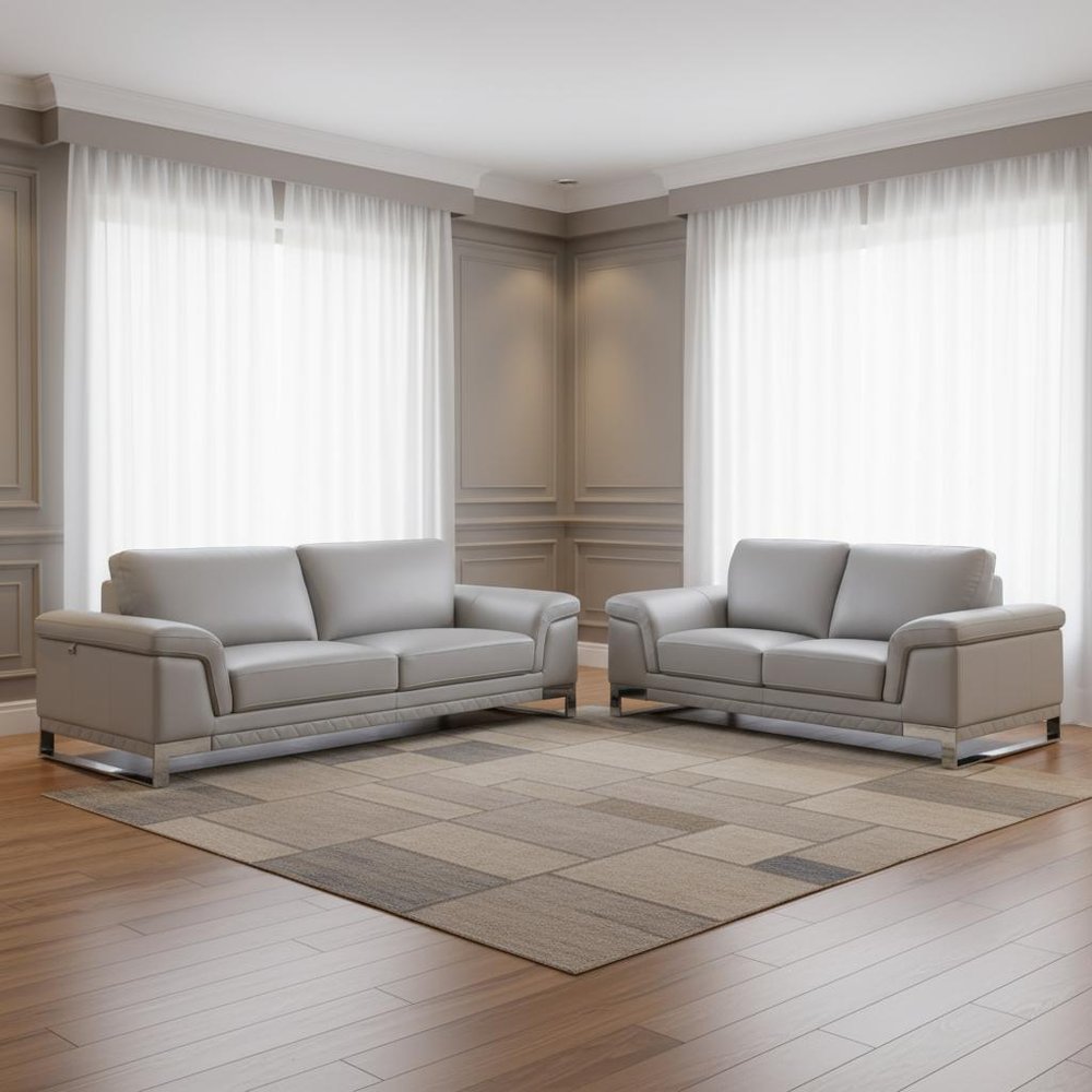 Two Piece Indoor Light Gray Italian Leather Five Person Seating Set HomeRoots