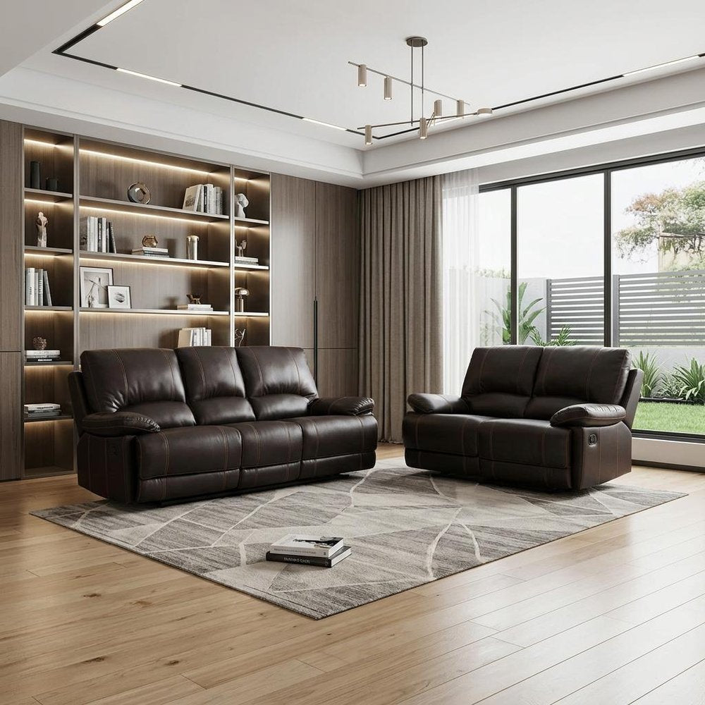Two Piece Indoor Brown Faux Leather Five Person Seating Set HomeRoots