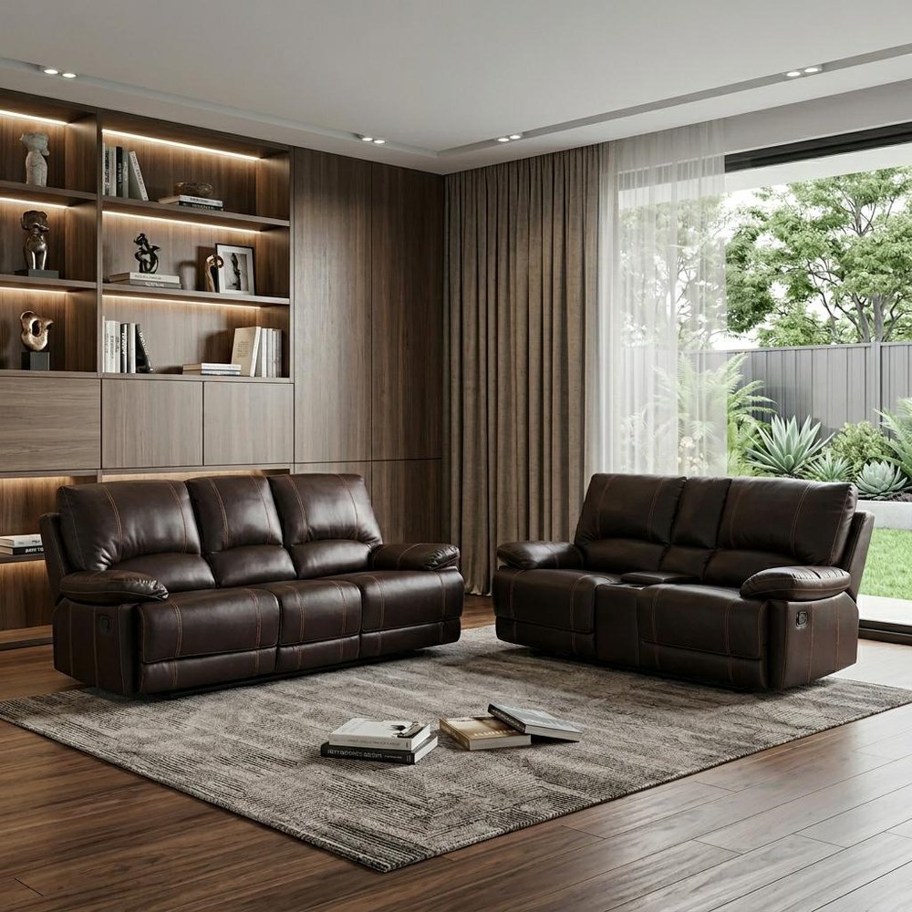 Two Piece Indoor Brown Faux Leather Five Person Seating Set HomeRoots