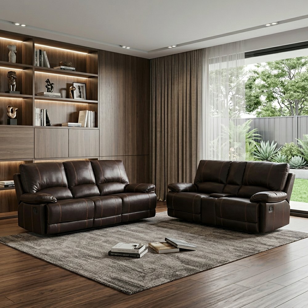 Two Piece Indoor Brown Faux Leather Five Person Seating Set HomeRoots