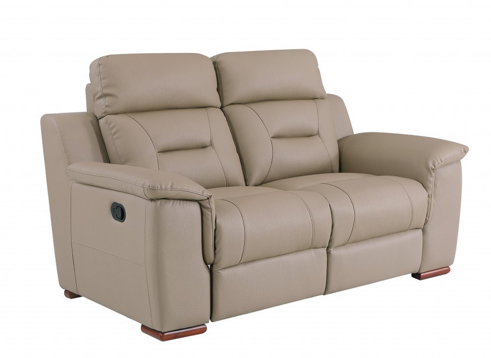67" Beige And Brown Faux Leather Manual Reclining Loveseat HomeRoots