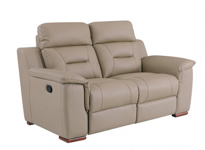 67" Beige And Brown Faux Leather Manual Reclining Loveseat HomeRoots
