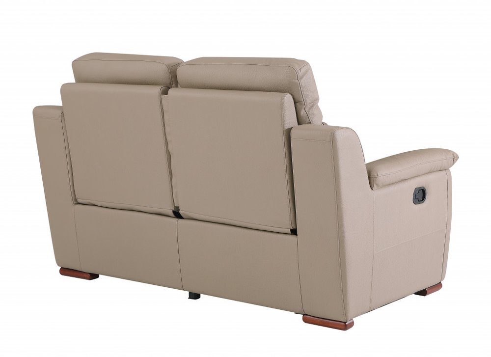 67" Beige And Brown Faux Leather Manual Reclining Loveseat HomeRoots