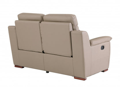 67" Beige And Brown Faux Leather Manual Reclining Loveseat HomeRoots
