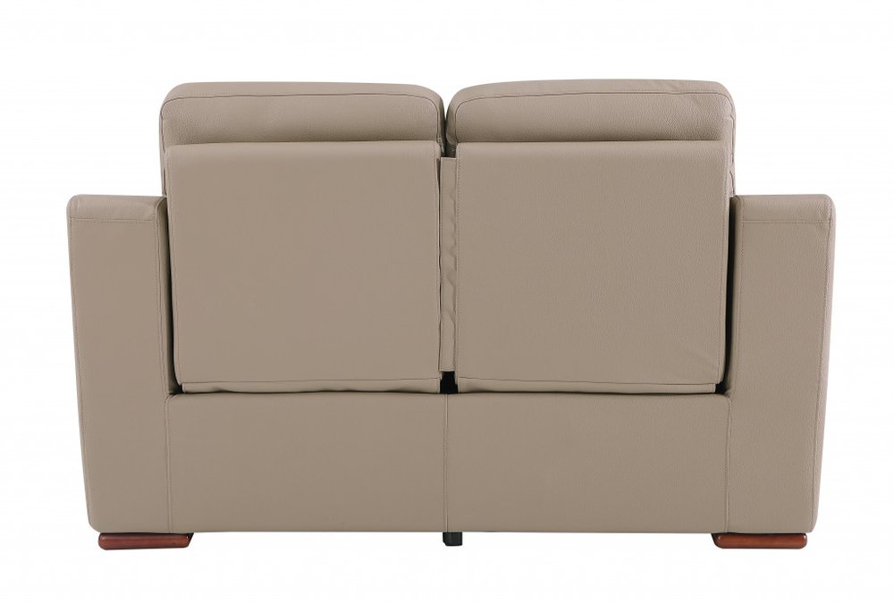 67" Beige And Brown Faux Leather Manual Reclining Loveseat HomeRoots