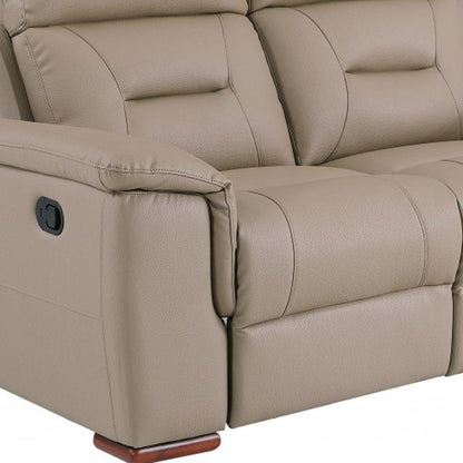 67" Beige And Brown Faux Leather Manual Reclining Loveseat HomeRoots
