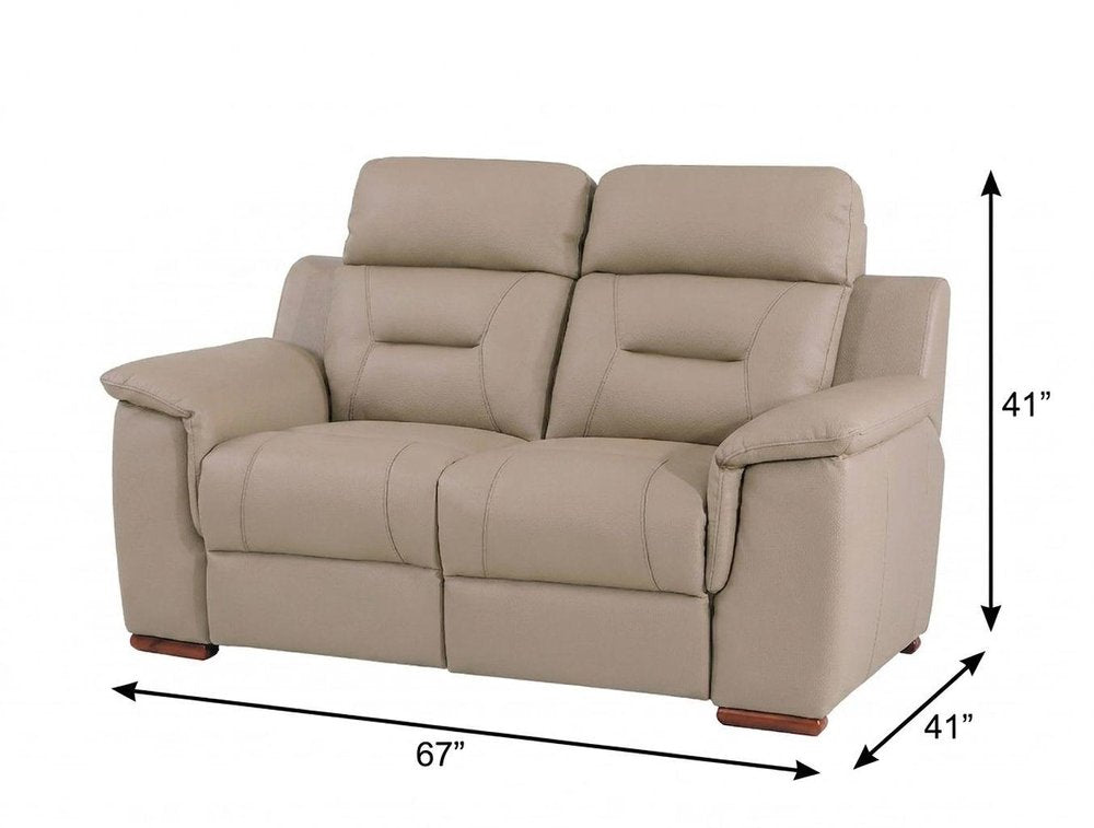 67" Beige And Brown Faux Leather Manual Reclining Loveseat HomeRoots