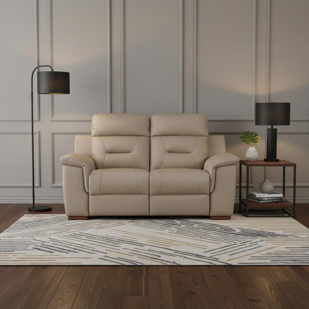 67" Beige And Brown Faux Leather Manual Reclining Loveseat HomeRoots