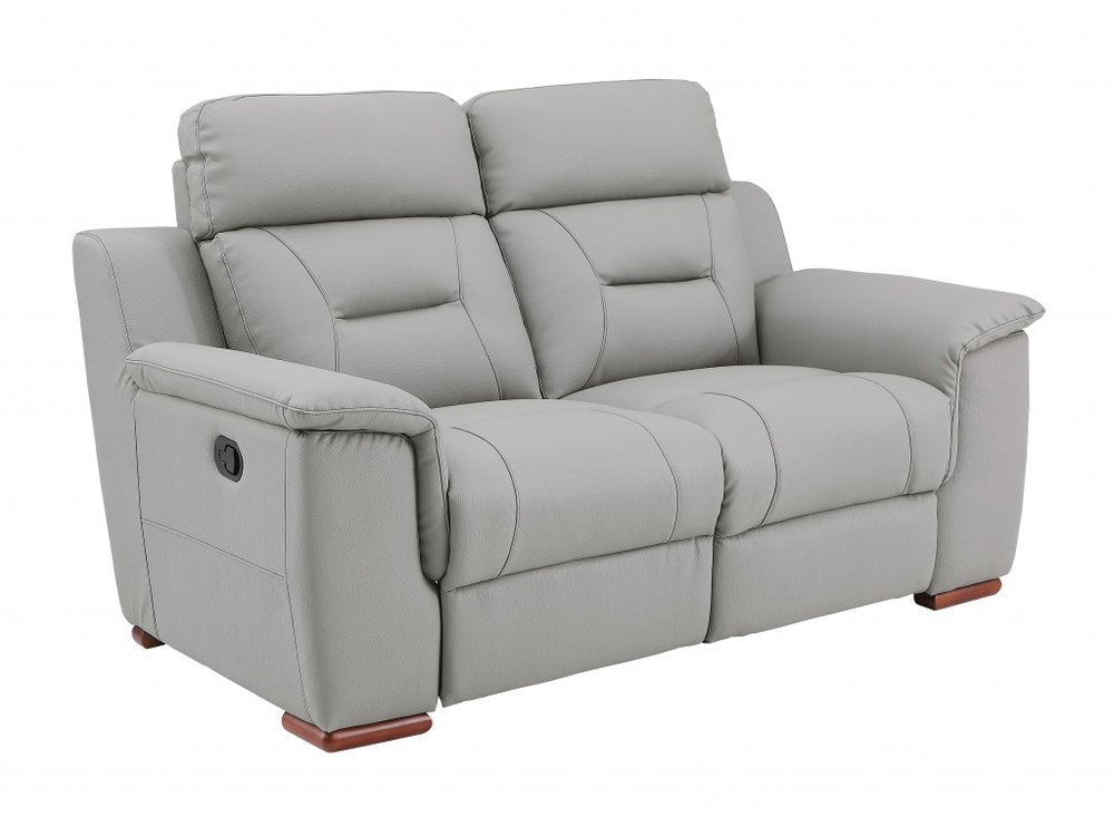 67" Gray And Brown Faux Leather Manual Reclining Loveseat HomeRoots