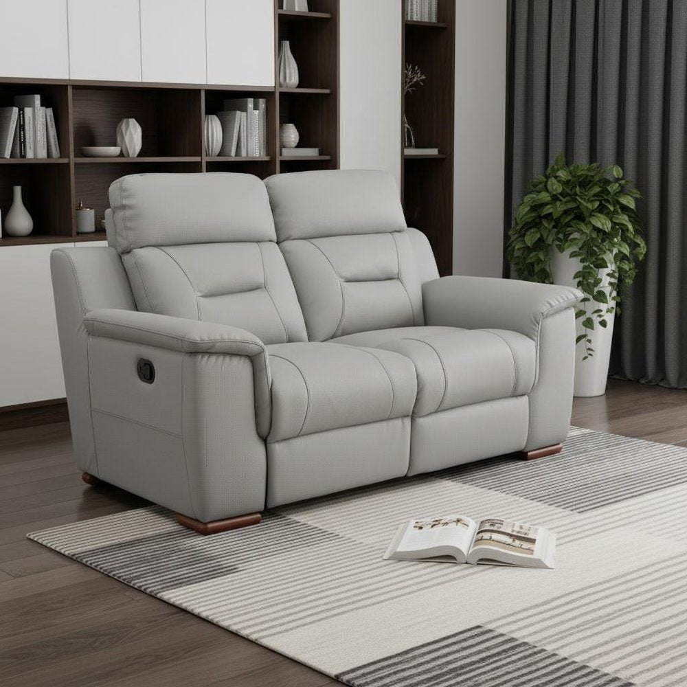 67" Gray And Brown Faux Leather Manual Reclining Loveseat HomeRoots