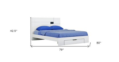 White Wood King Platform Bed Frame With Storage Drawer HomeRoots