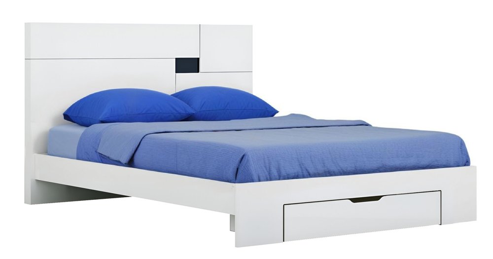 White Wood King Platform Bed Frame With Storage Drawer HomeRoots