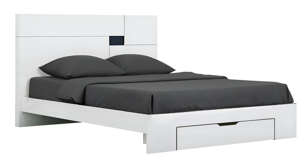 White Wood CA King Platform Bed Frame With Storage Drawer HomeRoots