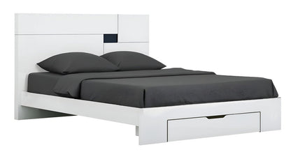 White Wood CA King Platform Bed Frame With Storage Drawer HomeRoots