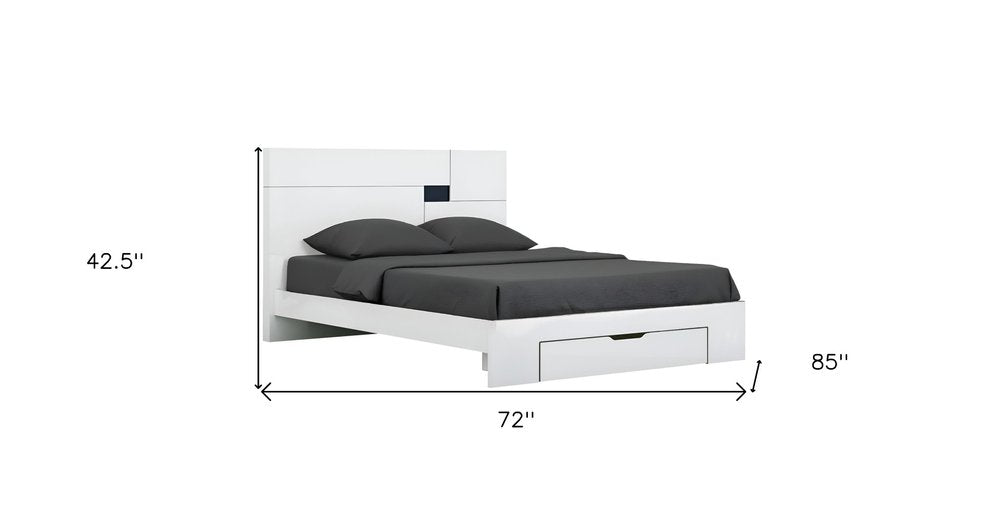 White Wood CA King Platform Bed Frame With Storage Drawer HomeRoots