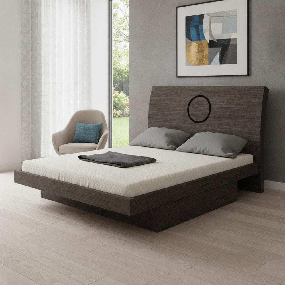 Gray Wood King Bed Frame With Drawer With Drawer Storage — view 1