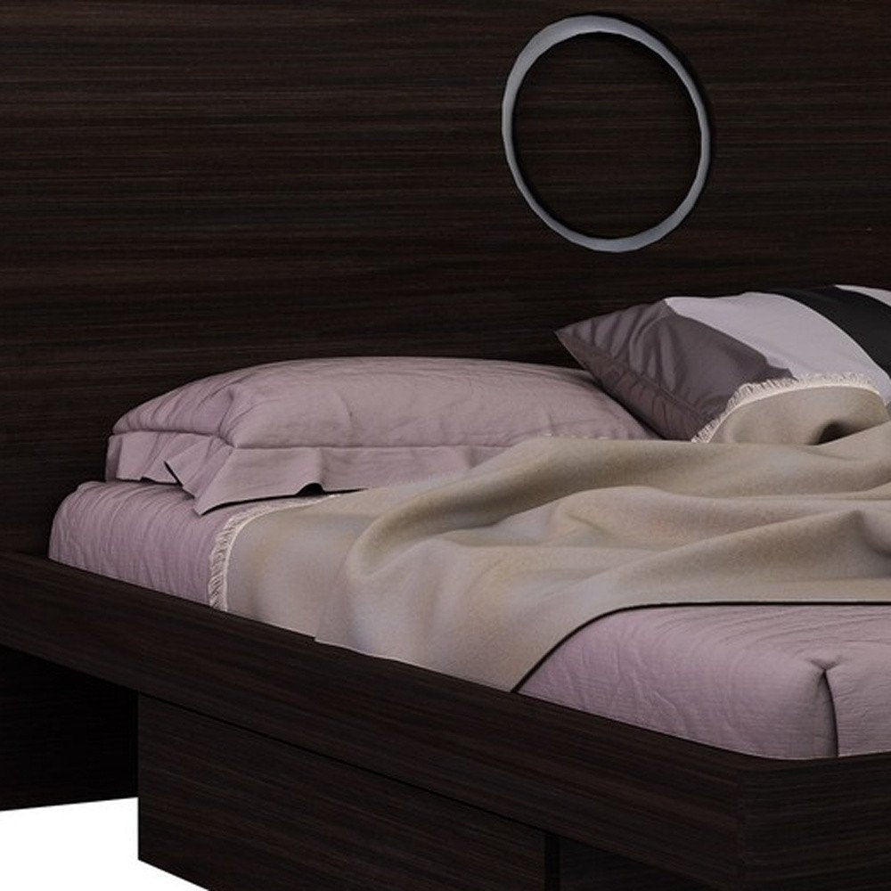 Brown Wood King Bed Frame With Drawer With Drawer Storage — view 4