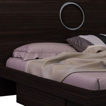Brown Wood King Bed Frame With Drawer With Drawer Storage HomeRoots