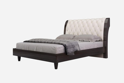 Solid Wood King Tufted Beige Upholstered Faux Leather Bed With Nailhead Trim HomeRoots