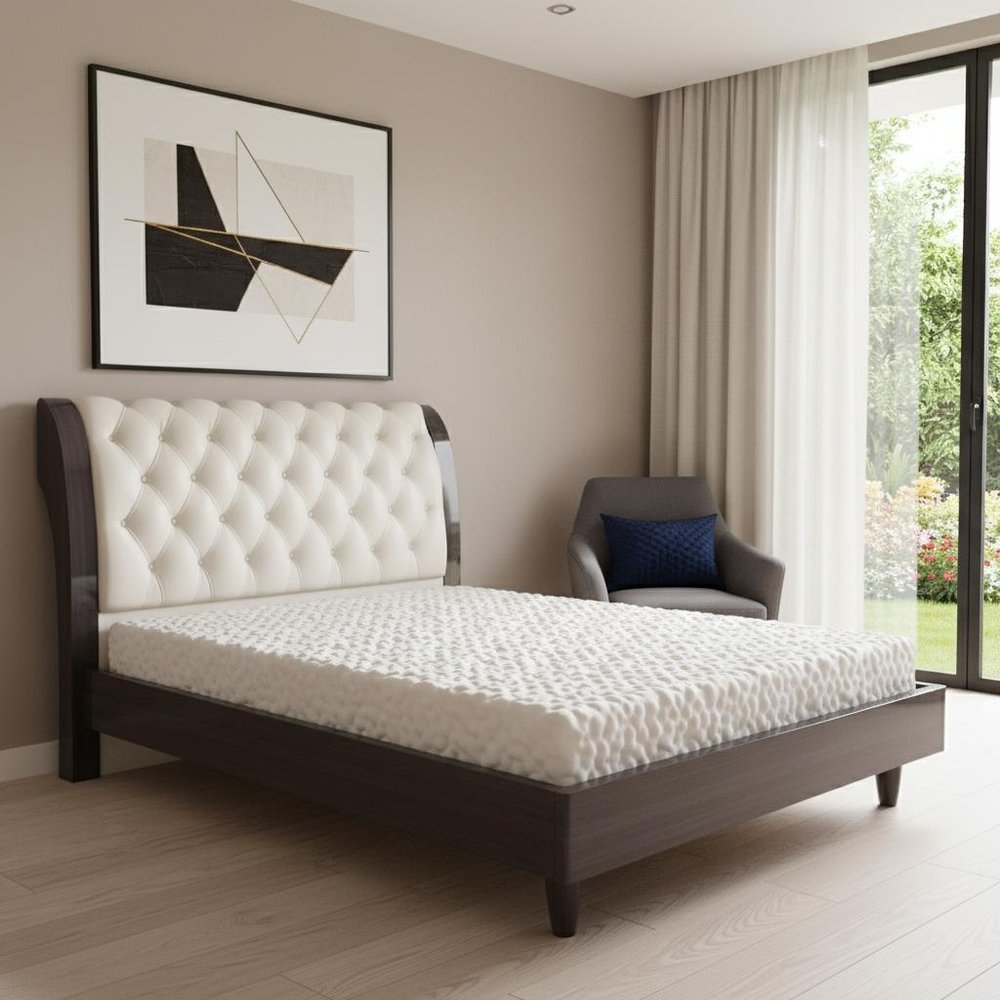 Solid Wood King Tufted Beige Upholstered Faux Leather Bed With Nailhead Trim HomeRoots