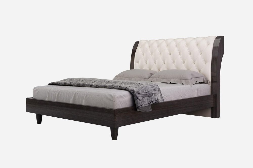 Solid Wood King Tufted Beige Upholstered Faux Leather Bed With Nailhead Trim HomeRoots