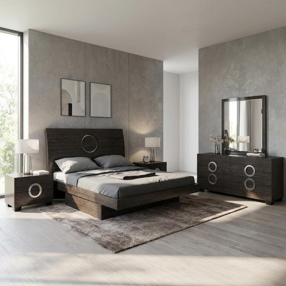 Four Piece Gray Solid Wood Bedroom Set With Mirror HomeRoots