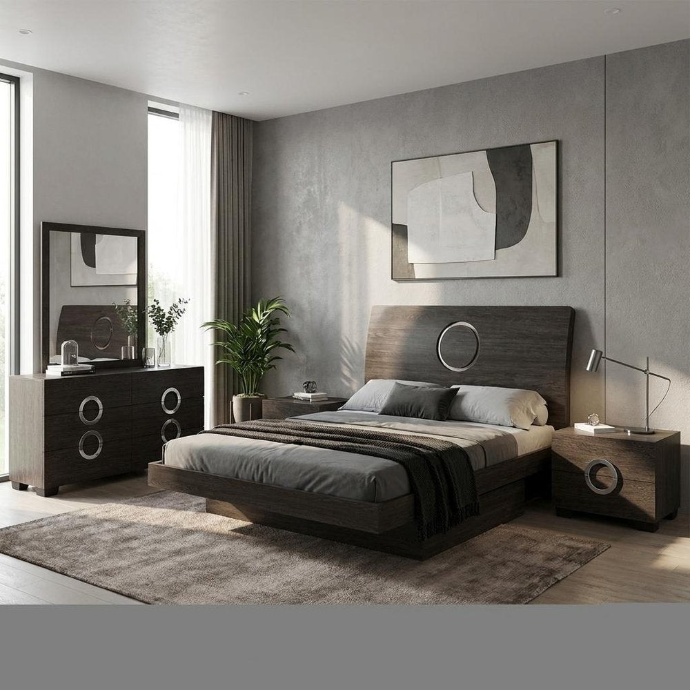 Four Piece Gray Solid Wood Bedroom Set With Mirror HomeRoots