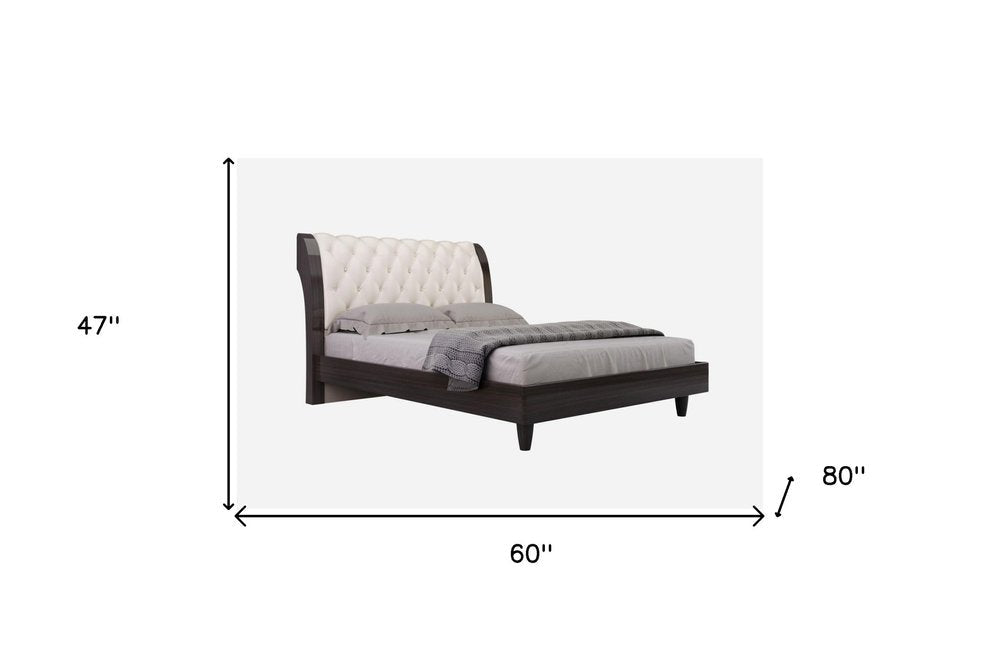 Solid Wood Queen Tufted Beige Upholstered Faux Leather Bed With Nailhead Trim HomeRoots