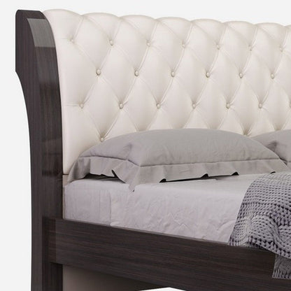 Solid Wood Queen Tufted Beige Upholstered Faux Leather Bed With Nailhead Trim HomeRoots