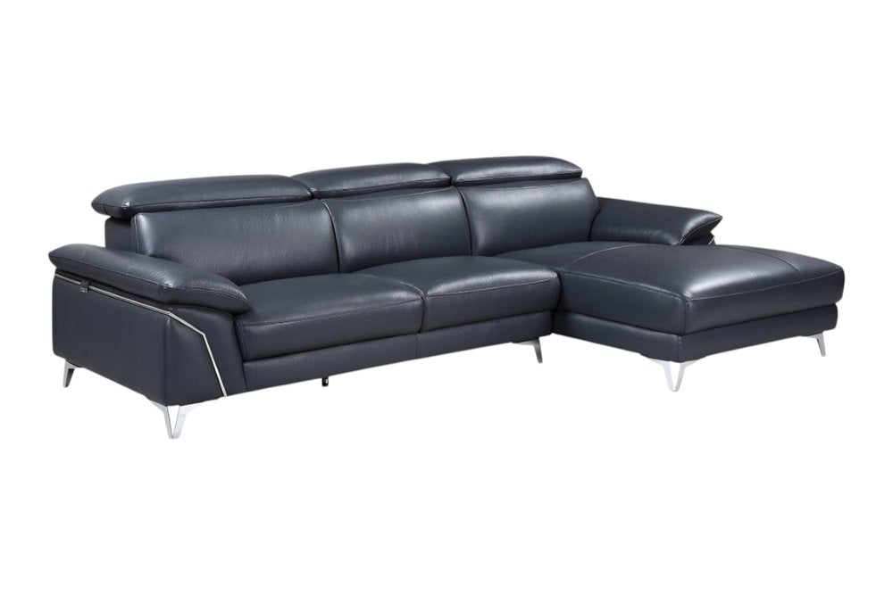 Navy Blue Italian Leather L Shaped Two Piece Sofa and Chaise Sectional HomeRoots