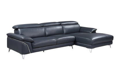 Navy Blue Italian Leather L Shaped Two Piece Sofa and Chaise Sectional HomeRoots