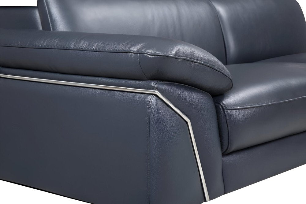 Navy Blue Italian Leather L Shaped Two Piece Sofa and Chaise Sectional HomeRoots