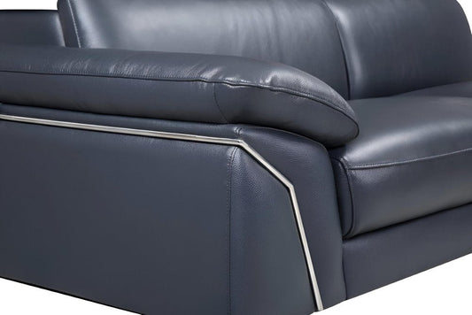 Navy Blue Italian Leather L Shaped Two Piece Sofa and Chaise Sectional HomeRoots