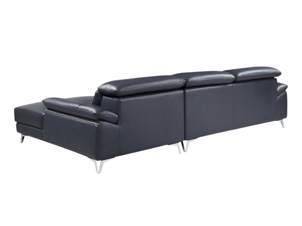 Navy Blue Italian Leather L Shaped Two Piece Sofa and Chaise Sectional HomeRoots